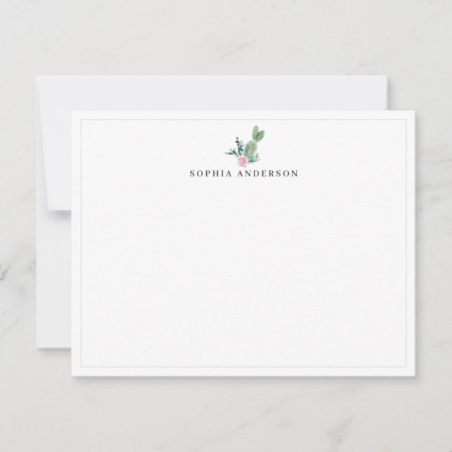 Chic Cactus Succulent Blush Pink Floral Watercolor Card (Front)