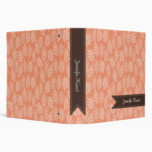Chic Cadmium Orange Elegant Leaf Pattern and Name Binder
