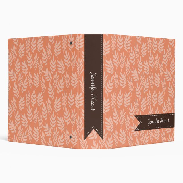 Chic Cadmium Orange Elegant Leaf Pattern and Name Binder (Background)