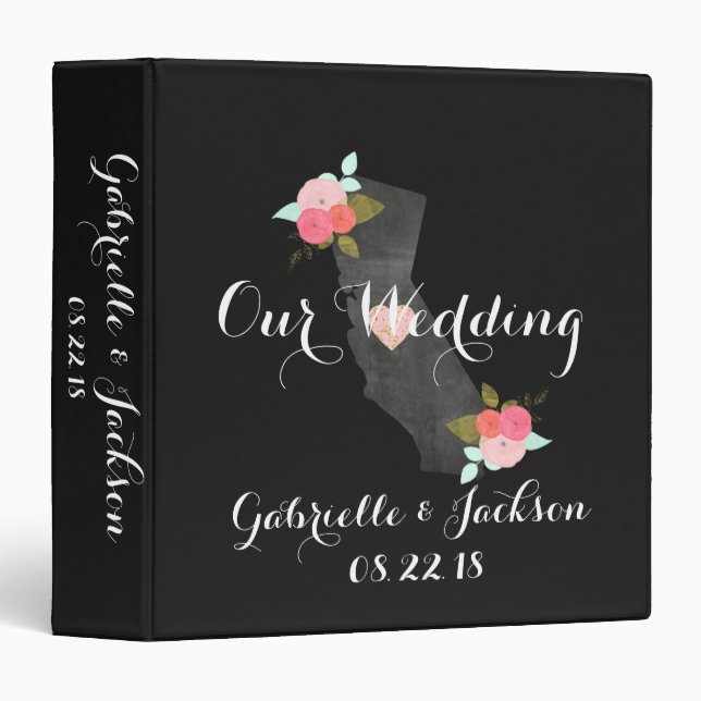 Chic California State Modern Wedding Photo Album Binder (Front/Spine)