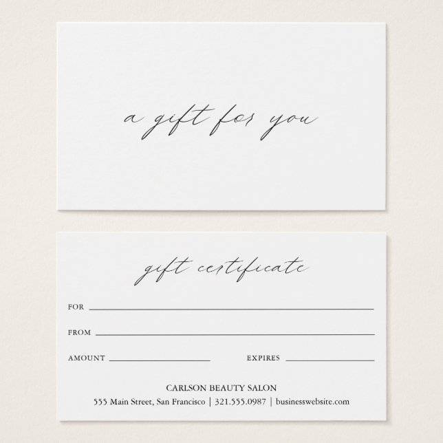 Chic Calligraphie Élégant Certificat Cadeau Entrep (Devant & derrière)