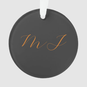 Chic calligraphie gris orange monogramme nom initi
