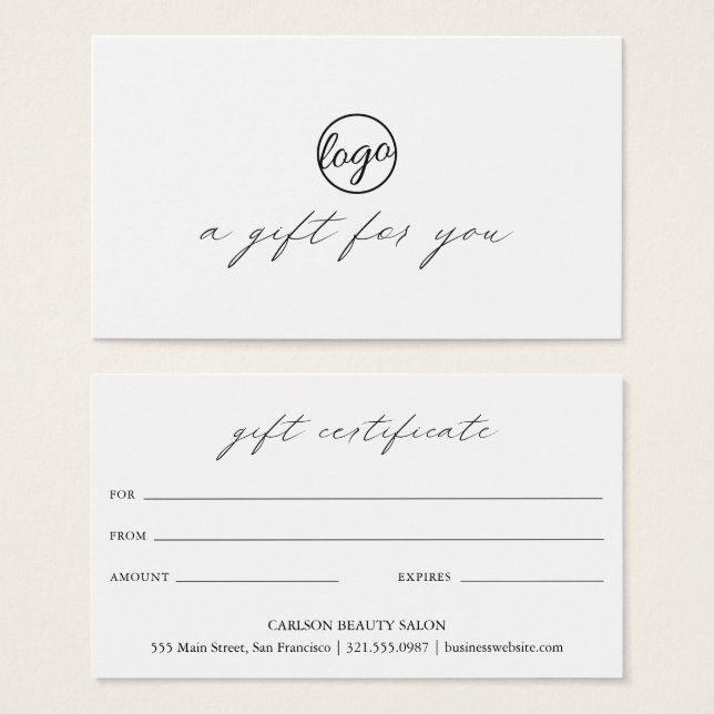 Chic Calligraphie Logo Certificat Cadeau d'affaire (Devant & derrière)
