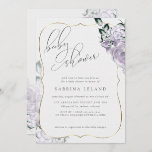 Chic Calligraphy Baby Shower Lavender Floral Rose Invitation