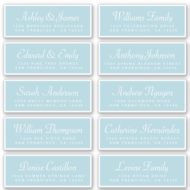 Chic Calligraphy Blue Guest Address Labels (Front)