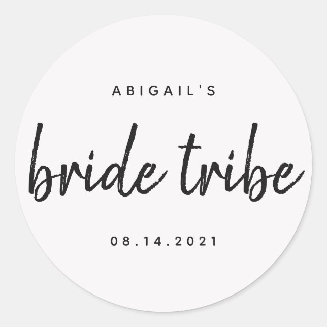 Chic Calligraphy Bride Tribe Wedding Bridal Party Classic Round Sticker (Front)