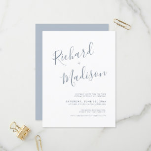 Chic Calligraphy Dusty Blue Photo Virtual Wedding  Invitation Postcard
