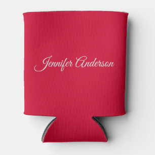 Chic Calligraphy Elegant Cherry Red Personalized Can Cooler