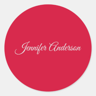Chic Calligraphy Elegant Cherry Red Personalized Classic Round Sticker
