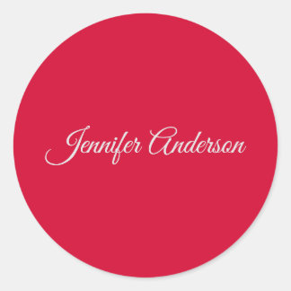 Chic Calligraphy Elegant Cherry Red Personalized Classic Round Sticker