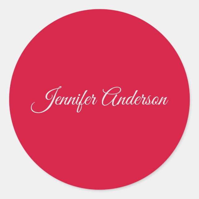 Chic Calligraphy Elegant Cherry Red Personalized Classic Round Sticker (Front)