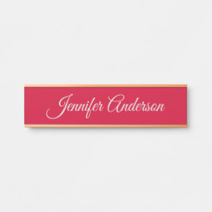 Chic Calligraphy Elegant Cherry Red Personalized Door Sign