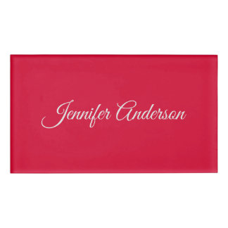 Chic Calligraphy Elegant Cherry Red Personalized Name Tag
