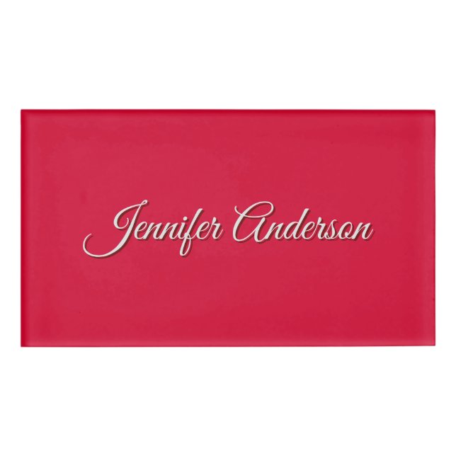 Chic Calligraphy Elegant Cherry Red Personalized Name Tag (Front)