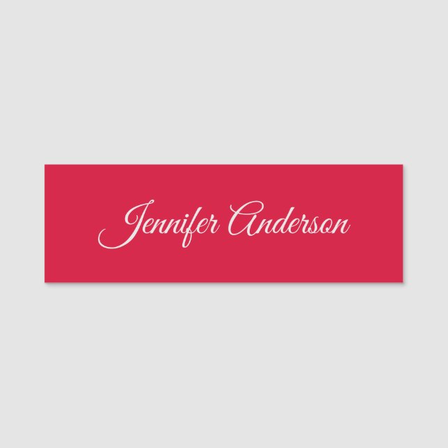 Chic Calligraphy Elegant Cherry Red Personalized Name Tag (Front)
