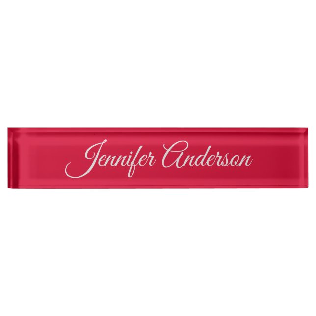 Chic Calligraphy Elegant Cherry Red Personalized Nameplate (Front)