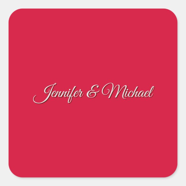 Chic Calligraphy Elegant Cherry Red Personalized Square Sticker (Front)