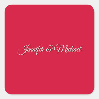 Chic Calligraphy Elegant Cherry Red Personalized Square Sticker