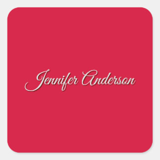 Chic Calligraphy Elegant Cherry Red Personalized Square Sticker