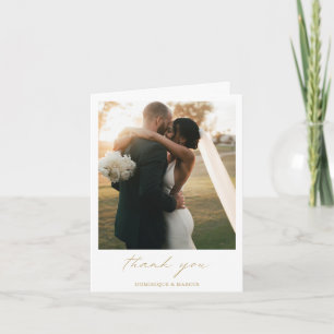 Chic Calligraphy Elegant Gold Simple Photo Wedding Thank You Card