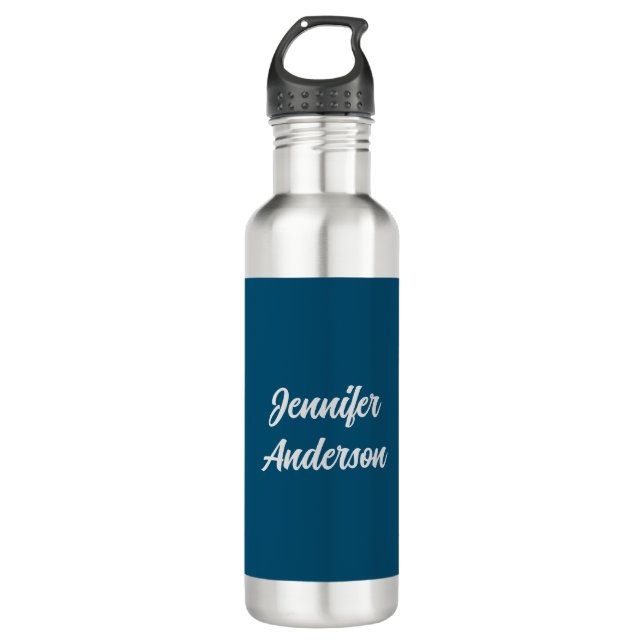 Chic Calligraphy Elegant Ocean Blue Personalized 710 Ml Water Bottle (Front)