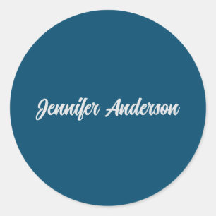 Chic Calligraphy Elegant Ocean Blue Personalized Classic Round Sticker