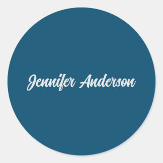 Chic Calligraphy Elegant Ocean Blue Personalized Classic Round Sticker