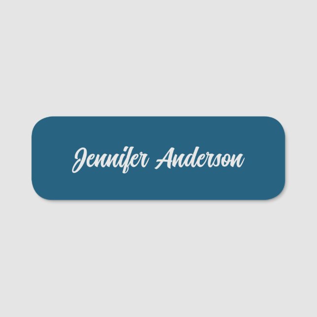 Chic Calligraphy Elegant Ocean Blue Personalized Name Tag (Front)