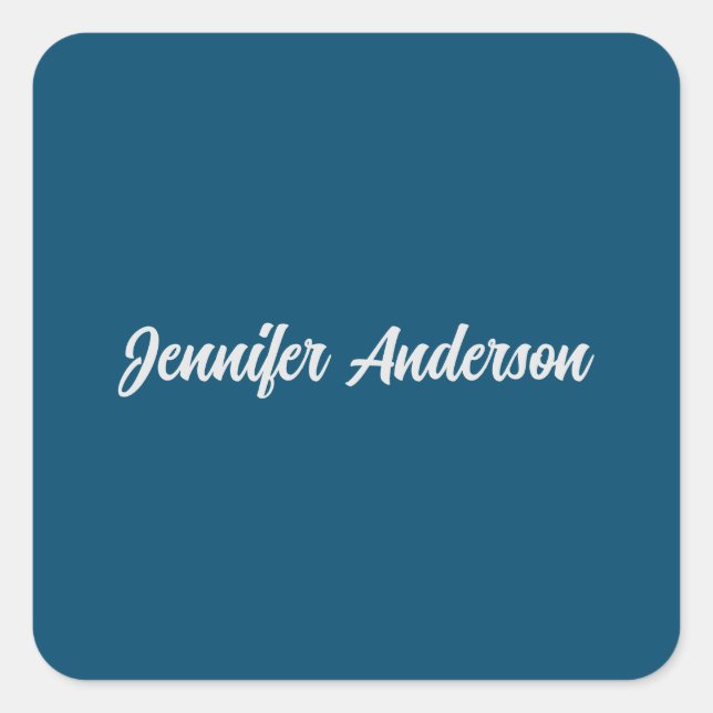 Chic Calligraphy Elegant Ocean Blue Personalized Square Sticker (Front)