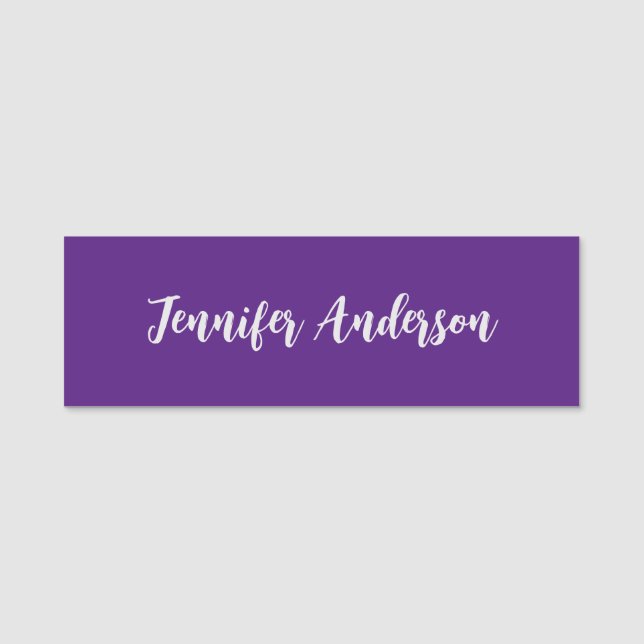 Chic Calligraphy Elegant Royal Purple Personalized Name Tag (Front)