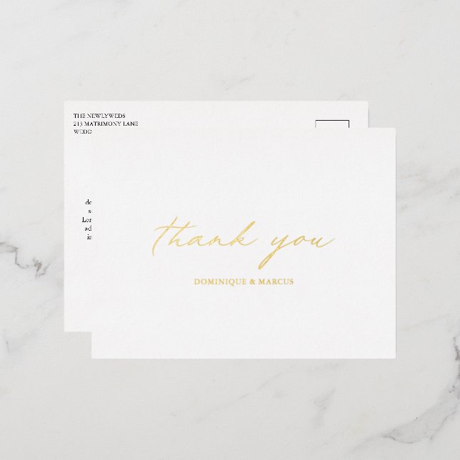 Chic Calligraphy Elegant Wedding Thank You Foil Invitation Postcard (Front/Back)