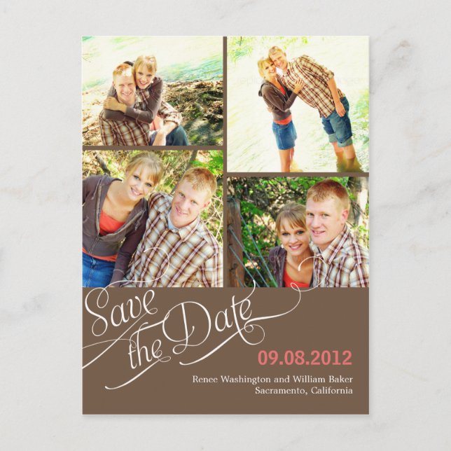 Chic Calligraphy Enregistrer La Date Carte Postale (Devant)