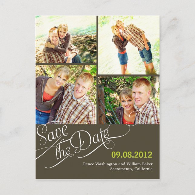Chic Calligraphy Enregistrer La Date Carte Postale (Devant)