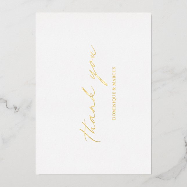 Chic Calligraphy Gold Foil Wedding Thank You Card (Front)