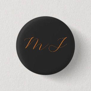 Chic calligraphy grey orange monogram name initial 1 inch round button