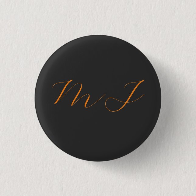 Chic calligraphy grey orange monogram name initial 1 inch round button (Front)