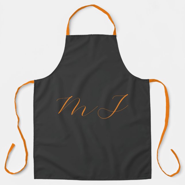 Chic calligraphy grey orange monogram name initial apron (Front)