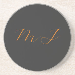 Chic calligraphy grey orange monogram name initial coaster