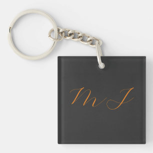 Chic calligraphy grey orange monogram name initial keychain
