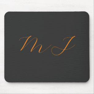 Chic calligraphy grey orange monogram name initial mouse pad