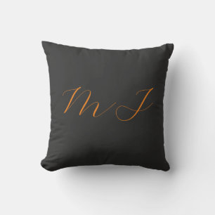 Chic calligraphy grey orange monogram name initial throw pillow