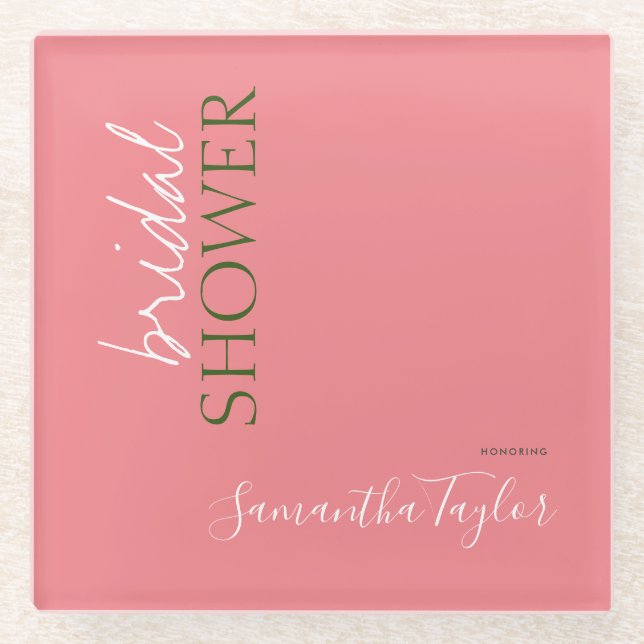 Chic Calligraphy Minimalist Bridal Shower Glass Coaster (Front)