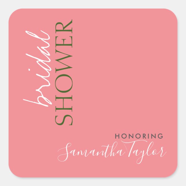 Chic Calligraphy Minimalist Bridal Shower Square Sticker (Front)