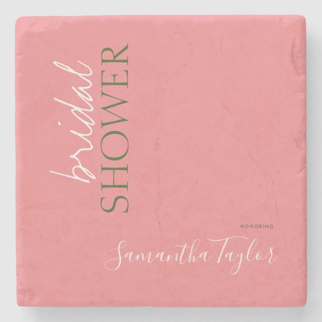 Chic Calligraphy Minimalist Bridal Shower Stone Coaster (Front)