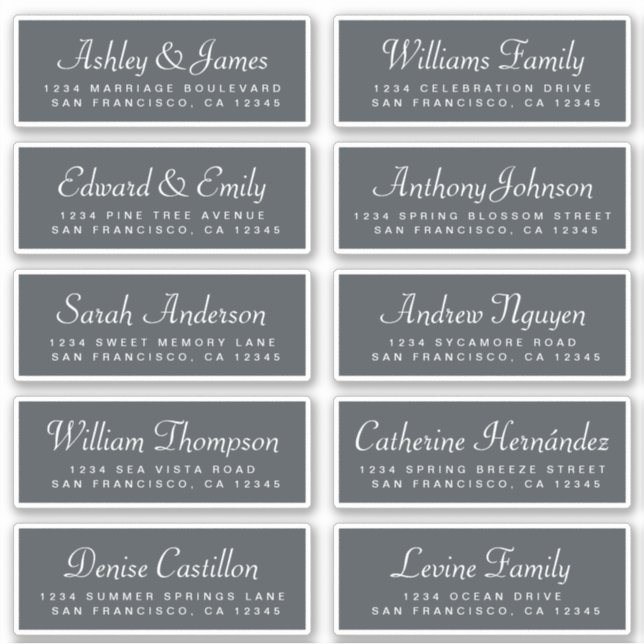 Chic Calligraphy Off-Black Guest Address Labels (Front)