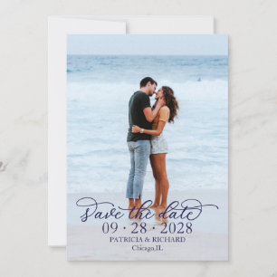 Chic Calligraphy Photo Save The Date Invitation