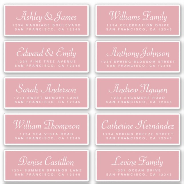Chic Calligraphy Rose Pink Guest Address Labels (Front)