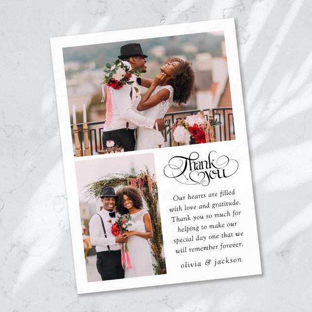 Chic Calligraphy Script Photo Wedding Thank You Card (Creator Uploaded)