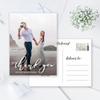 Chic Calligraphy Script Wedding Thank You Photo
