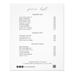 Chic Calligraphy Simple Elegant Price List Photo Print